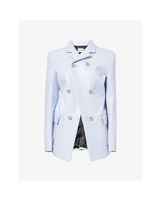 Khaite Blue Rolo Double-Breasted Leather Jacket