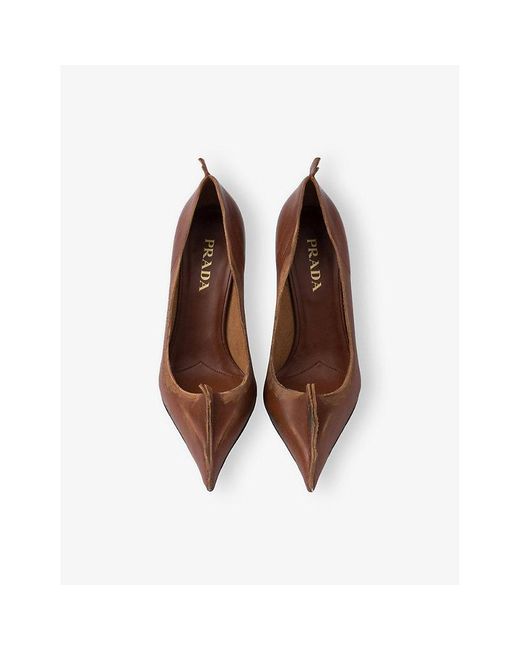 Prada Brown Antiqued Leather Pumps