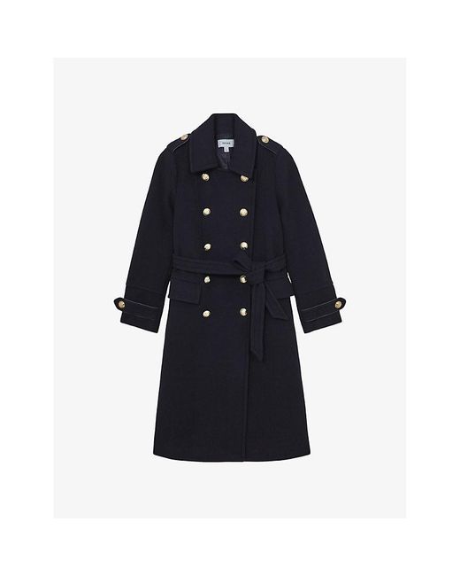 Reiss Blue Farley Double-Breasted Wool-Blend Coat