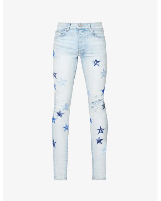 Amiri Bandana Starappliqué Slimfit Tapered Stretchdenim Jeans in
