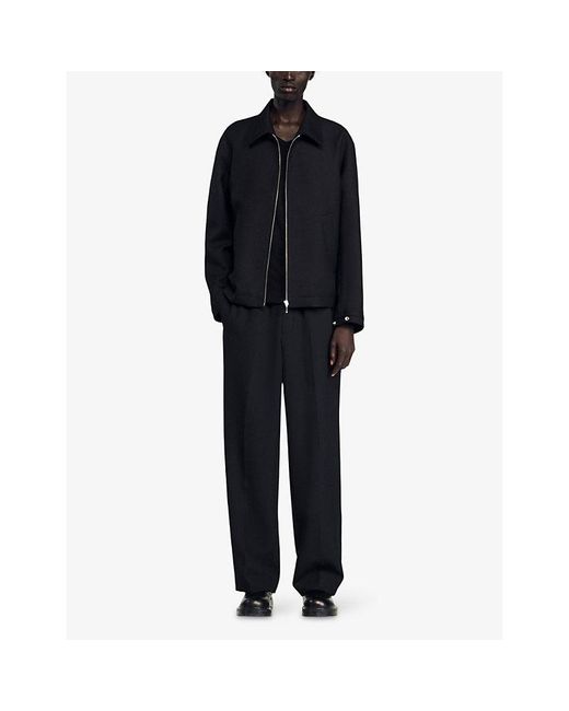 Sandro Black Regular-Fit Zip-Up Wool-Blend Jacket for men