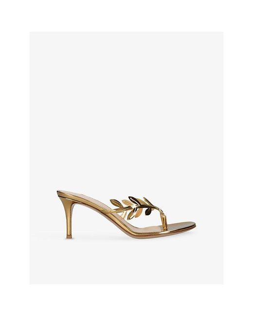 Gianvito Rossi Metallic Flavia Leaf Heeled Leather Mules