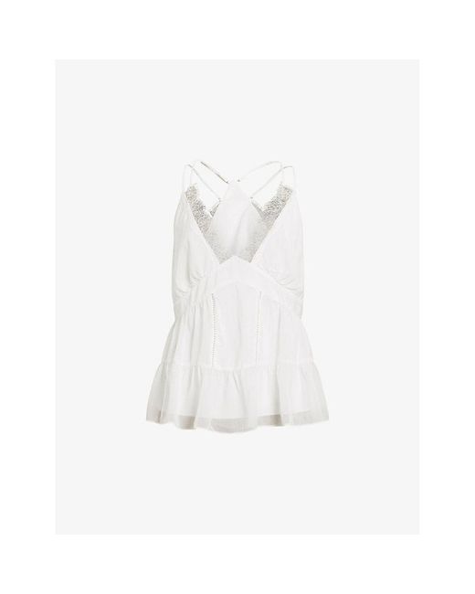 AllSaints White Rowen Lace-embroidered Relaxed-fit Woven Cami Top