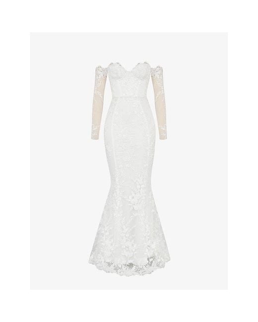 House Of Cb White Isabelle Floral-lace Bridal Gown