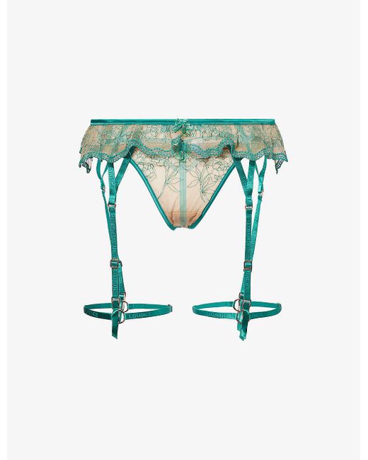Lounge Underwear Green Celine Floral-embroidered Two-piece Lace Set
