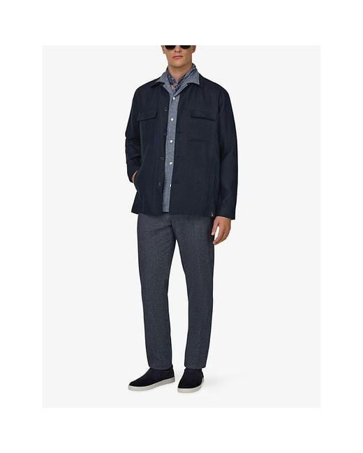 Boggi Blue Link Regular-Fit Linen Shirt Jacket for men