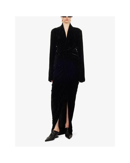 Rick Owens Black Draped Wrap-Over Velvet Gown
