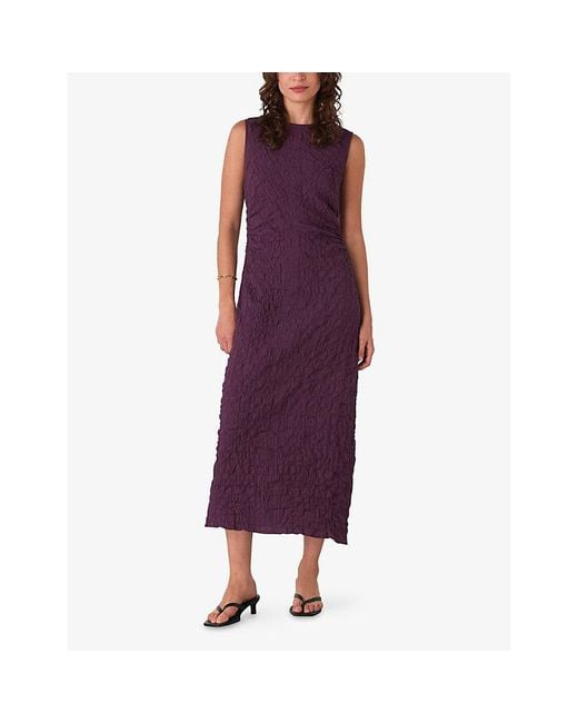 Whistles Purple Lori Roun-Neck Textured Sleeveless Stretch-Woven Midi Dress