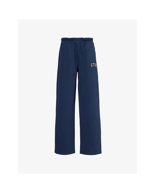 The Couture Club Blue Wide-Leg Mid-Rise Cotton-Blend Jogging Bottoms