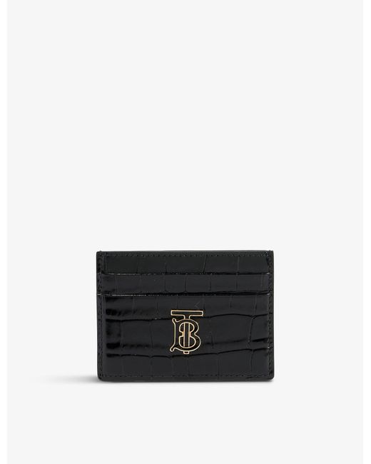 Burberry Lola Logo plaque Croc embossed Leather Card Holder In Black 