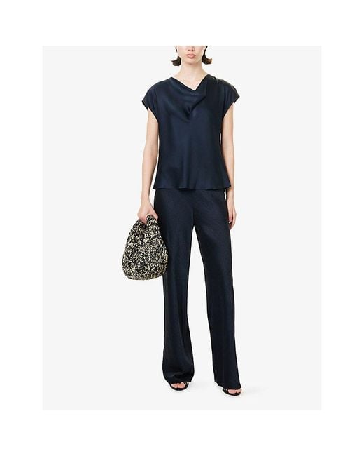 Vince Blue Cowl-Neck Sleeveless Silk Blouse