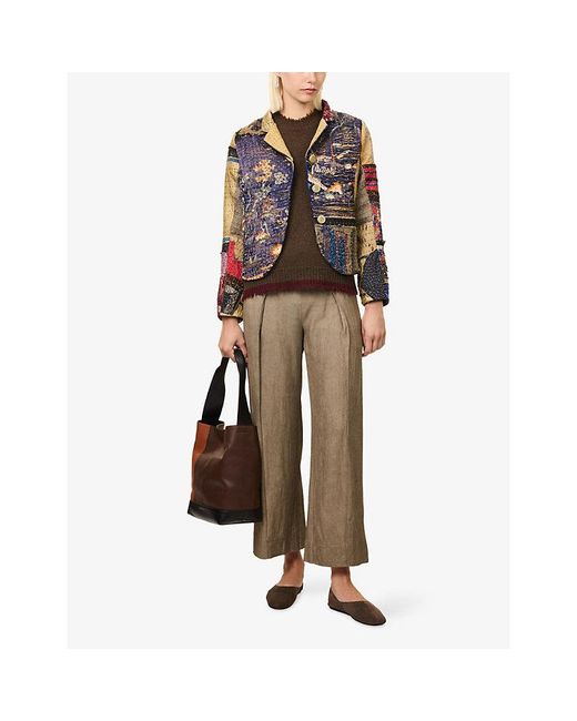 By Walid Blue Patchwork Rawan Woven Jacket