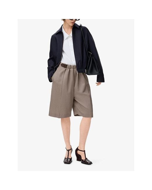 Loewe Blue Belted Drape Wool-Silk Blend Jacket