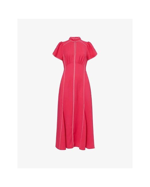 ME+EM Pink Contrast-Stitch Woven Midi Dress
