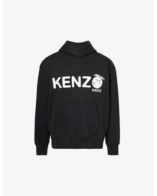 KENZO Black Fruit Brand-typography Cotton-jersey Hoody for men