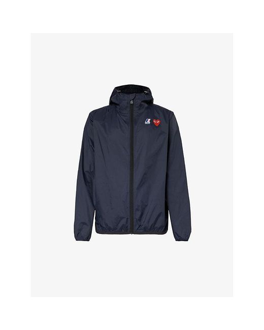 COMME DES GARÇONS PLAY Blue Comme Des Garçons Play X K-Way Brand-Print Regular-Fit Shell Hooded Jacket for men