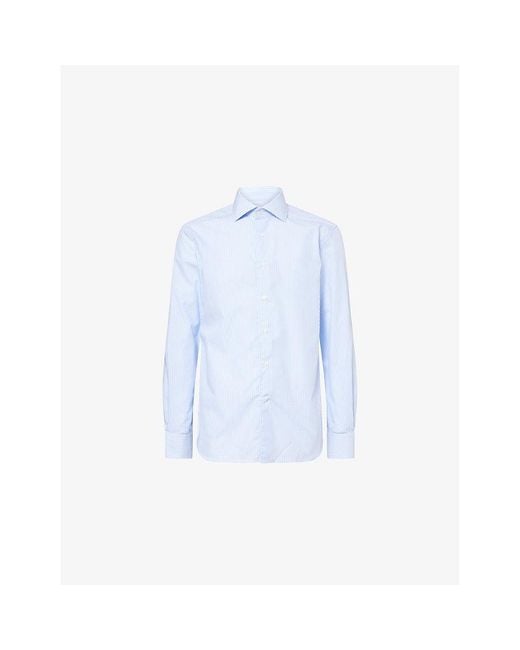 Corneliani Blue Regular-Fit Stripe-Print Wrinkle-Free Cotton Shirt for men