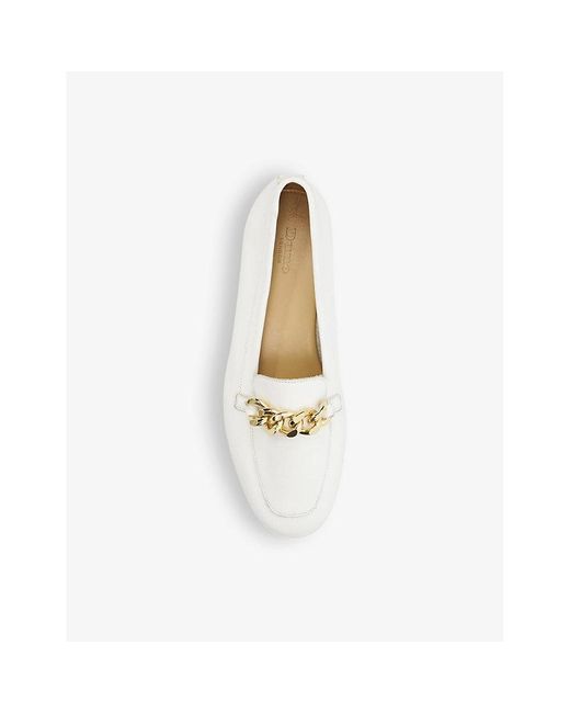 Dune White Goldsmith Curb-chain Leather Loafers