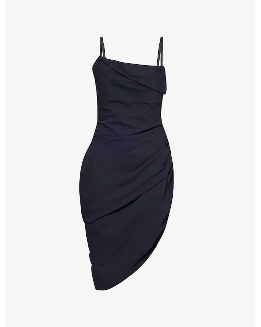 Jacquemus Blue Dark Vy Saudade Open-back Asymmetric Woven Mini Dress