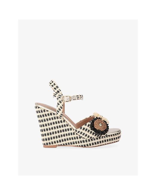 Carvela Kurt Geiger Metallic Sorrento Flower Raffia Wedge Sandals