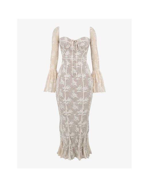 House Of Cb White Delilah Corseted Lace Maxi Dress