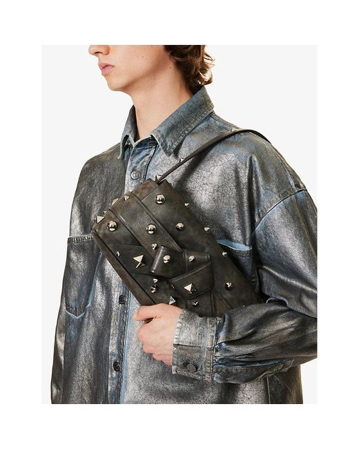 Acne Brown Musubi Stud-embellished Leather Shoulder Bag for men