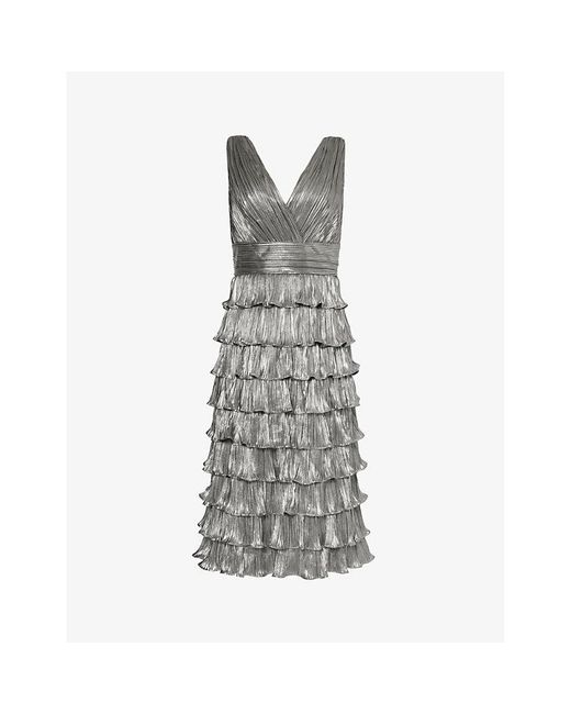 Zac Posen Gray Metallic Tiered-hem Woven Midi Dress