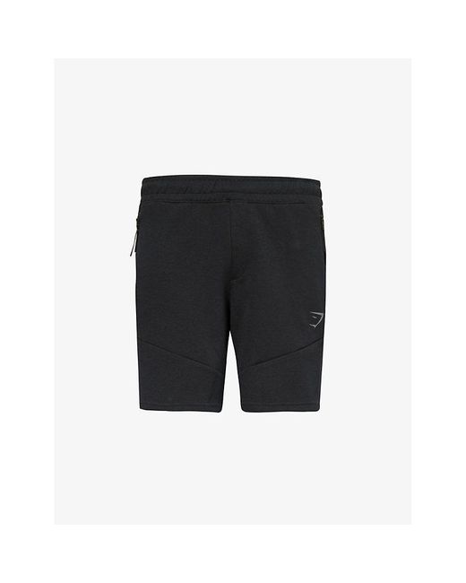 GYMSHARK Black Interlock Tech Logo-print Cotton-blend Shorts Xx for men