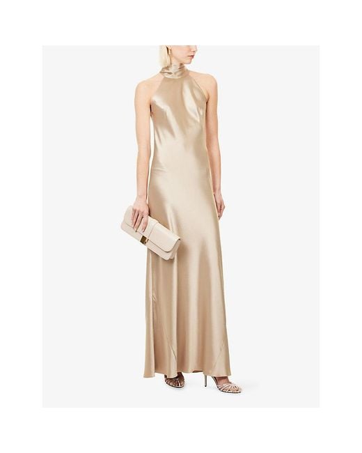 Galvan Natural Sienna Halter-Neck Satin Gown