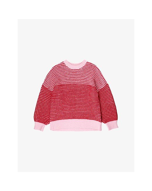 Ro&zo Red Contrast-Stitch Knitted Wool-Blend Jumper