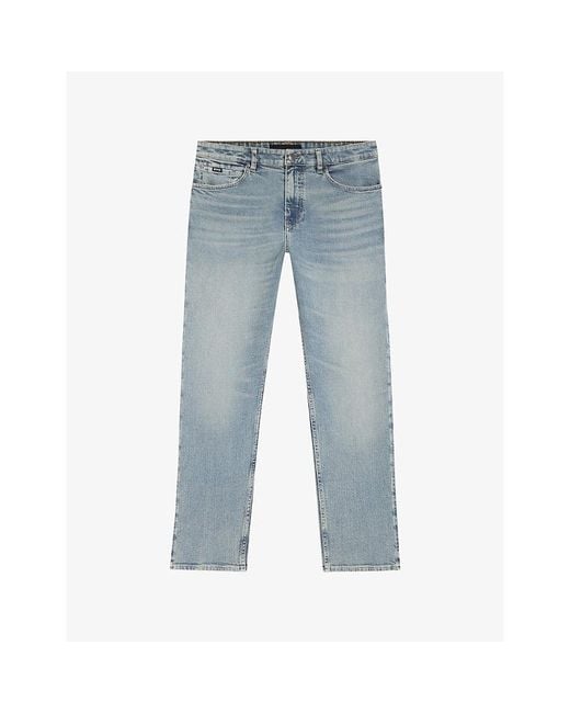 Boss Blue Faded-Wash Slim-Leg Denim Jeans for men