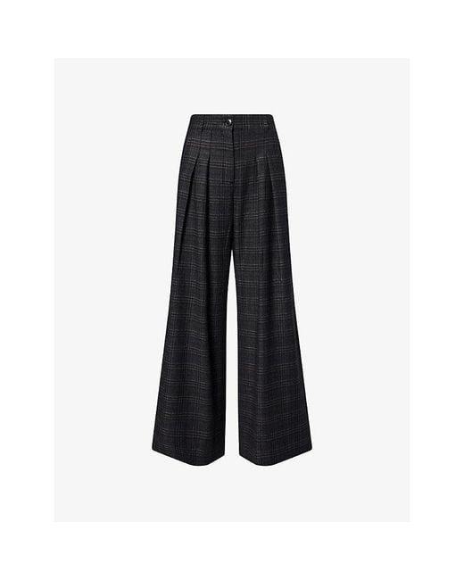 ME+EM Black Double-Pleated Wide-Leg Wool-Blend Trouser