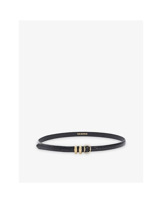 Sandro White Branded-Buckle Mock-Croc Leather Belt