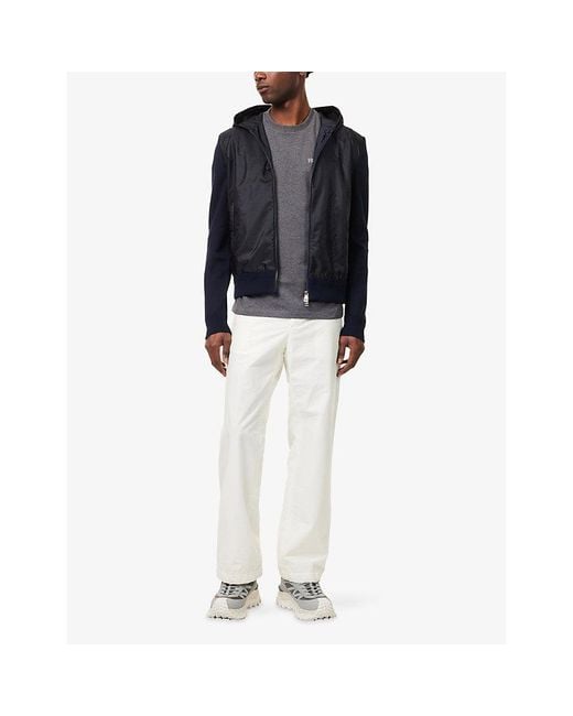 Moncler Blue Hooded Contrast Knitted And Shell Jacket for men