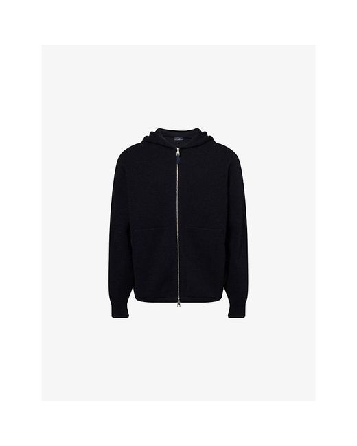 Dunhill Black Relaxed-Fit Patch-Pocket Cotton-And-Cashmere Knit Hoodie for men