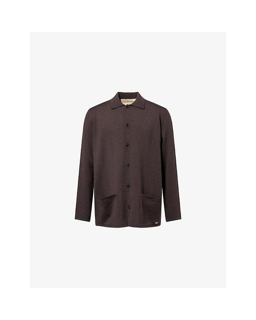 Valentino Garavani Brown Vlogo Signature Pointed-Collar Virgin-Wool Cardigan for men