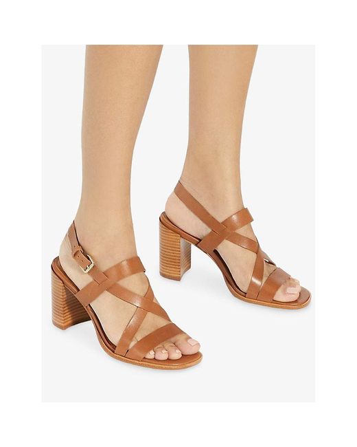 Dune Brown Juneo Leather Block-Heel Sandals