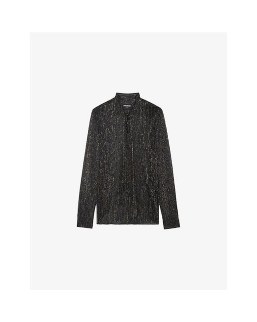 Zadig & Voltaire Black Tulba Metallic Tie-Neck Woven Shirt