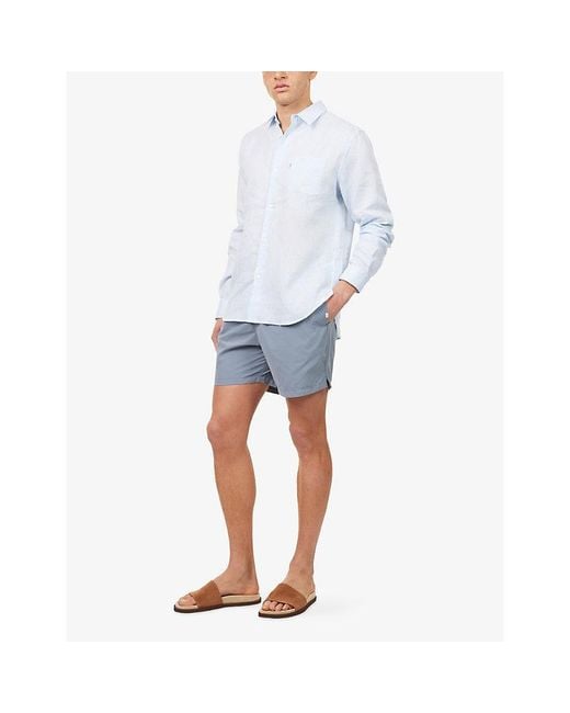 Derek Rose Blue Monaco Long-Sleeve Linen Shirt for men