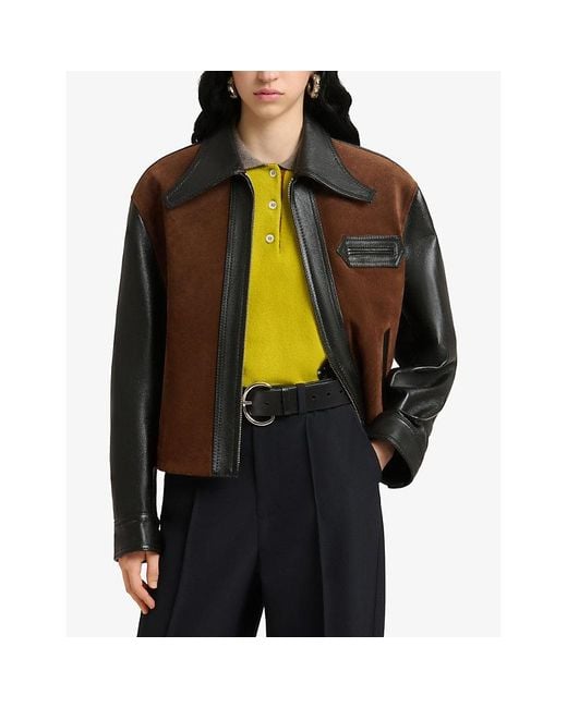 Marni Green Contrast Suede And Leather Jacket