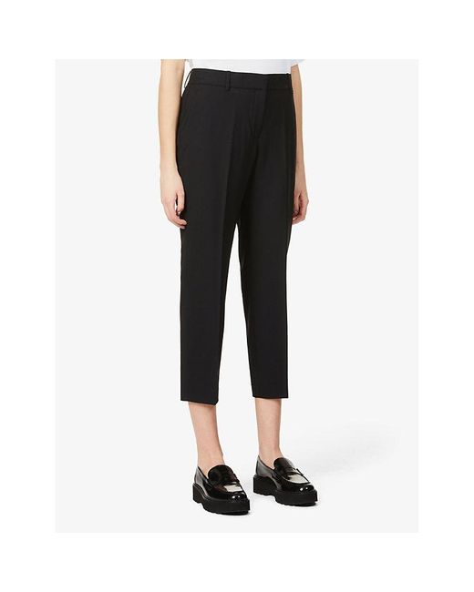 Theory Black Treeca Cropped Slim-Leg Mid-Rise Stretch-Wool Trousers