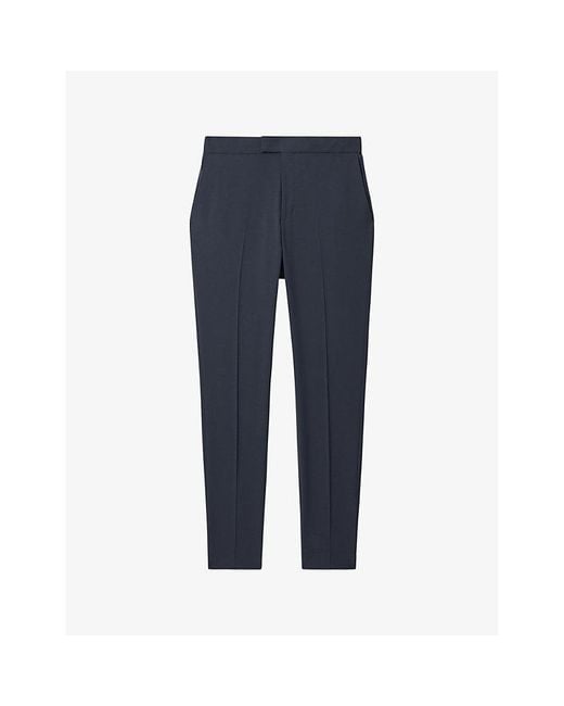 Reiss Blue Found Pressed-Crease Straight-Leg Stretch-Woven Trousers for men