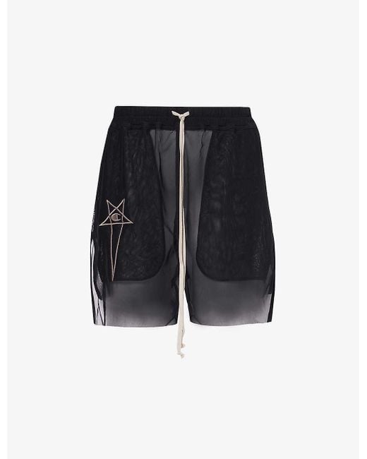 Rick Owens Black X Champion Brand-embroidered Stretch-woven Shorts X