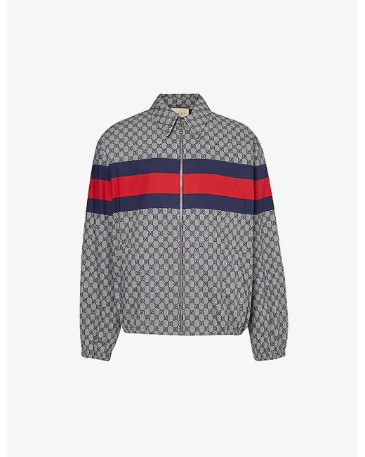 Gucci Gray Monogram-pattern Spread-collar Cotton Jacket for men