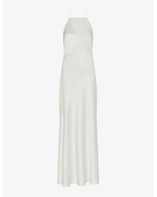 Whistles White Eileen High-neck Silk Maxi Wedding Dress