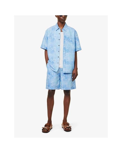 CDLP Blue Abstract-pattern Drawstring-waist Woven-blend Shorts for men