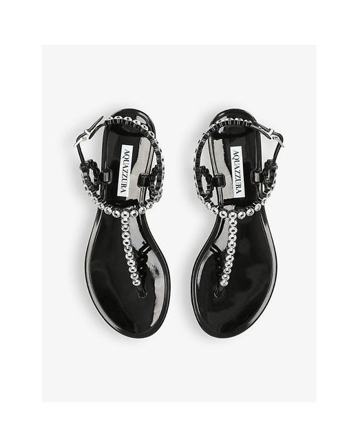 Aquazzura Black Almost Bare Crystal-embellished T-bar Jelly Sandals