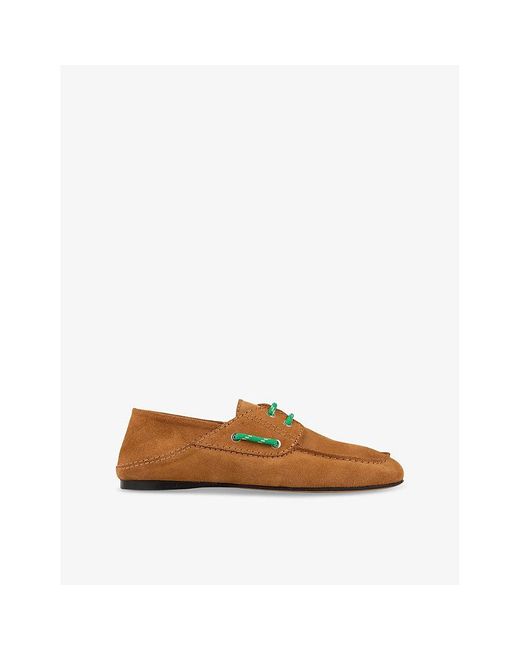 Sandro Brown Contrast-Lace Suede Boat Shoes