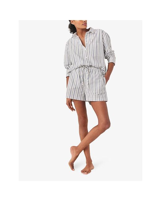 The White Company Stripe Print Relaxed Fit Cotton Poplin Pyjama Shorts in White Lyst UK
