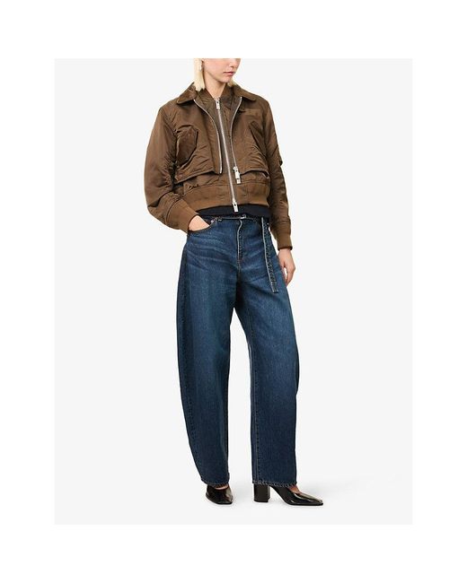 Sacai Brown Overlay Funnel-Neck Woven Jacket
